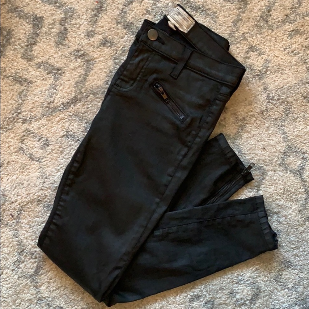 Current/Elliott coated black denim skinny jeans 26